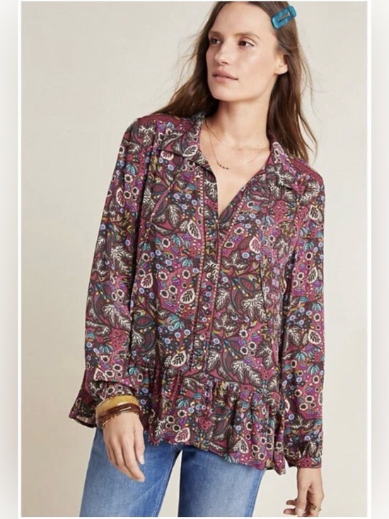 Maeve Tops - Maeve Anthropologie Floral Peasant Blouse Top Size 12